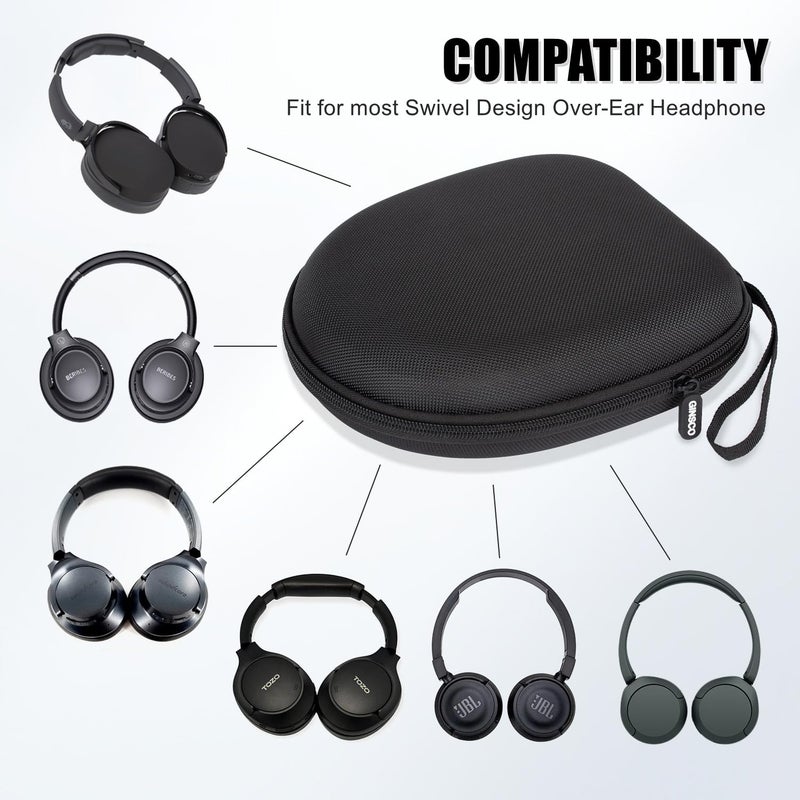 Ginsco Universal Headphone Case Compatible with JBL Tune 510BT 720BT, Sony WH-CH 720N/WH-CH520, Soundcore Q20i/Q30 BERIBES KVIDIO TOZO etc, 1680D Oxford Travel Carrying Hard Shell Case Black - Image 4